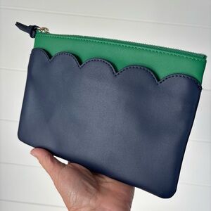 Mark & Graham Vegan Leather Blue and Green Scalloped Pouch